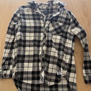 GAP Women Black and White Flannel Shirt